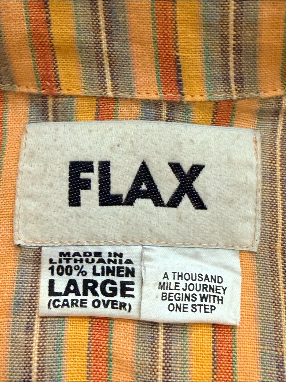 Flax Women’s Yellow Linen Multi Striped Button Down Jacket w Pockets Lagenlook L - Picture 11 of 14